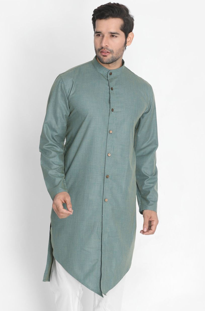 Vastramay Men's Green Cotton Kurta