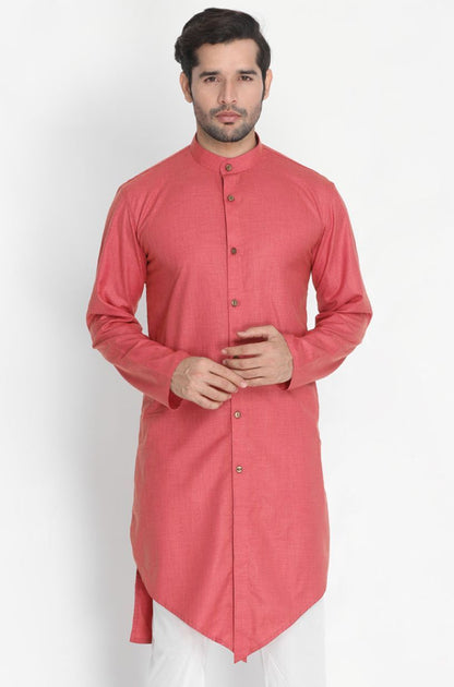 Vastramay Men's Pink Cotton Kurta