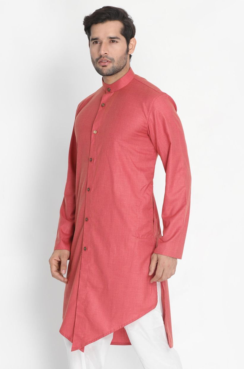 Vastramay Men's Pink Cotton Kurta