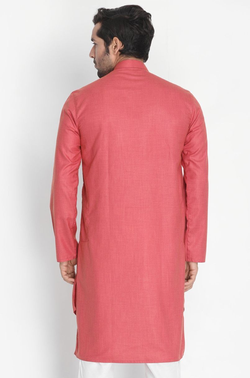 Vastramay Men's Pink Cotton Kurta