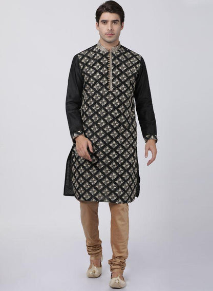 Vastramay Men's Black Cotton Silk Blend Kurta