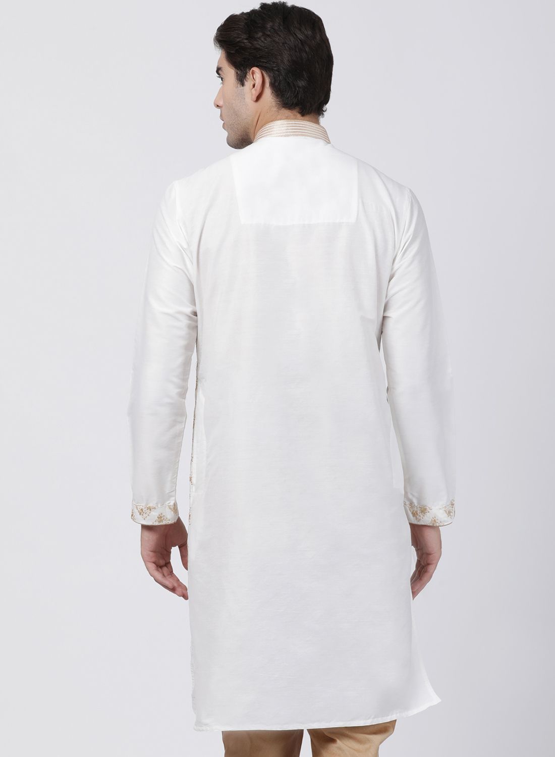 Vastramay Men's White Cotton Silk Blend Kurta