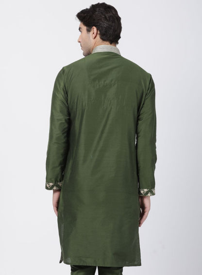 Vastramay Men's Green Cotton Silk Blend Kurta