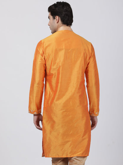 Vastramay Men's Orange Cotton Silk Blend Kurta