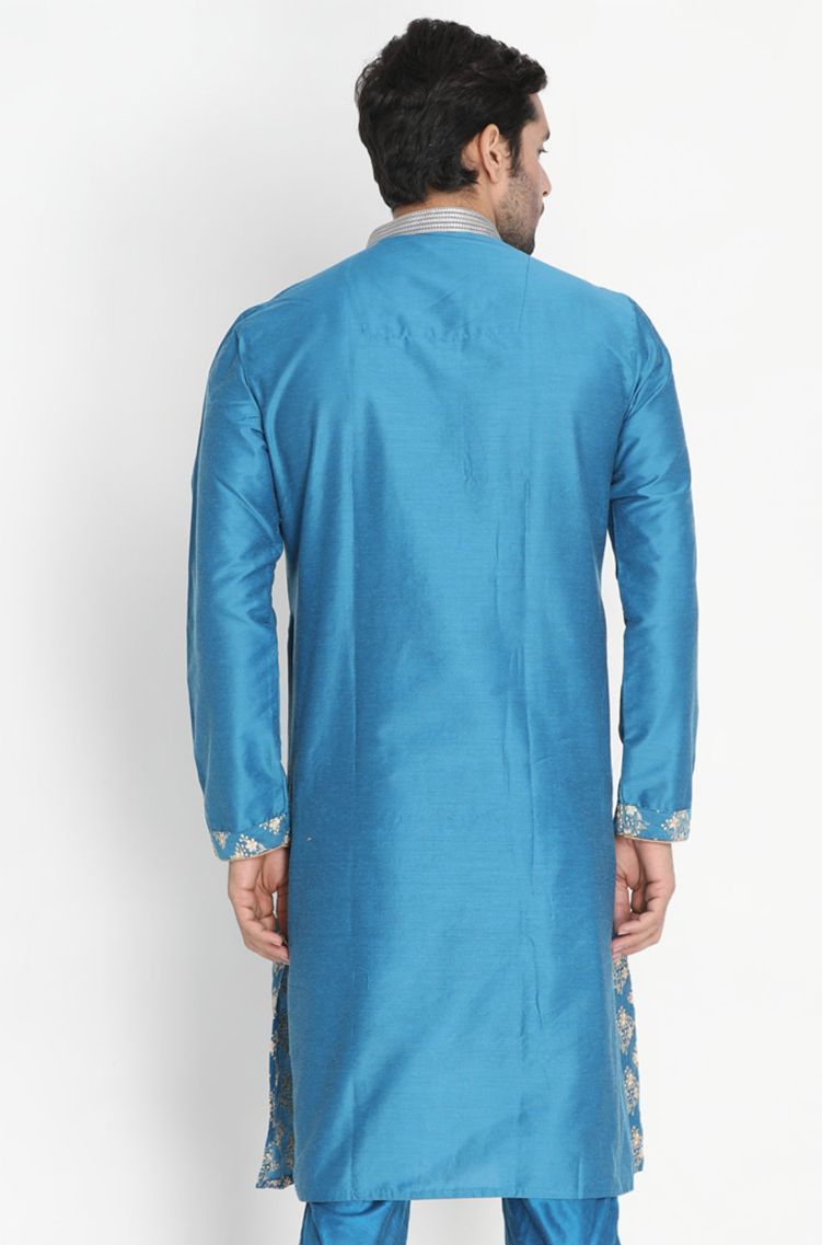 Vastramay Men's Dark Green Cotton Silk Blend Kurta