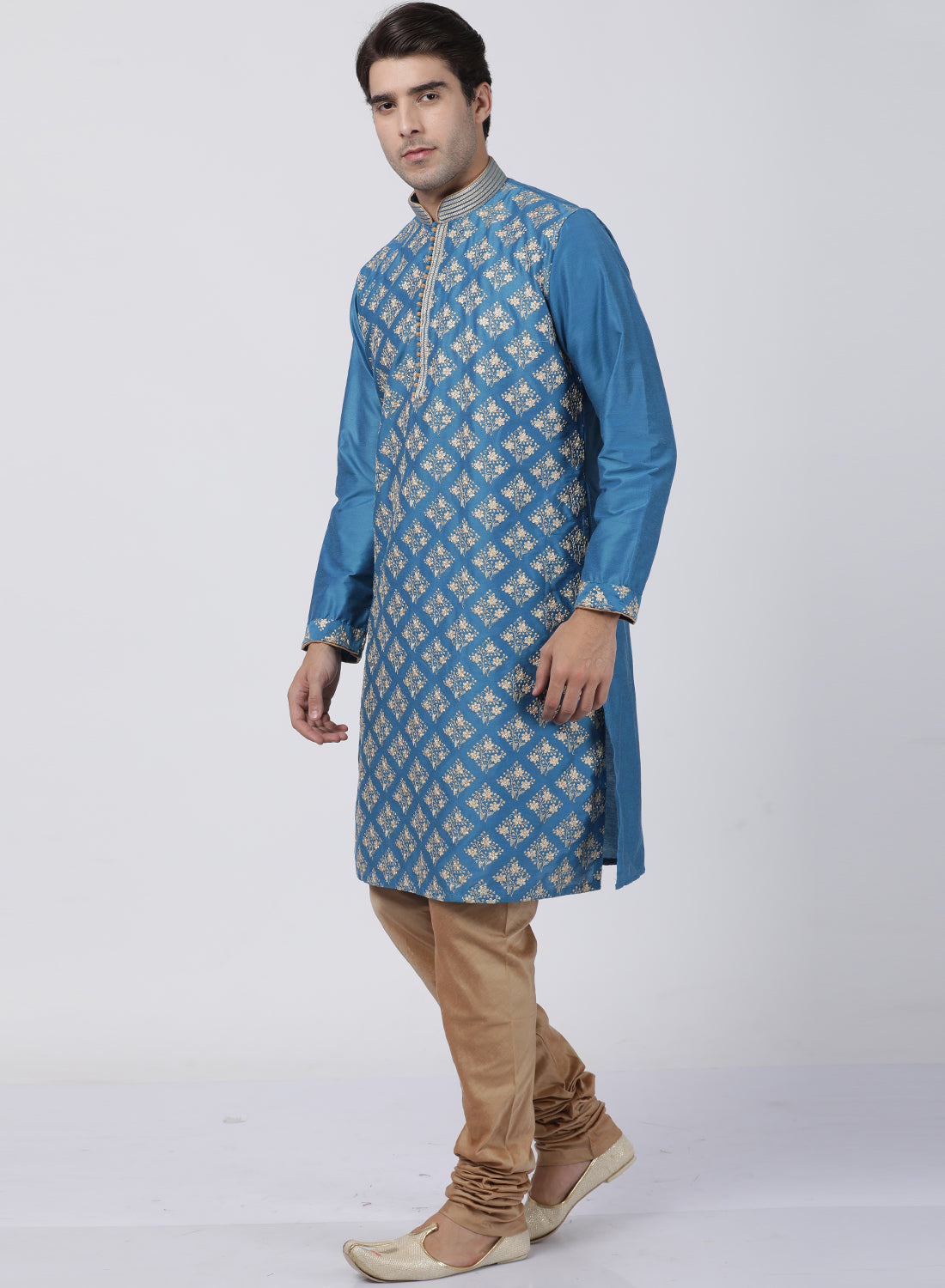 mens dark green cotton silk blend kurta and pyjama set480