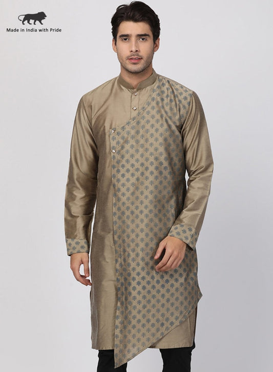 Vastramay Men's Copper-toned Cotton Silk Blend Kurta