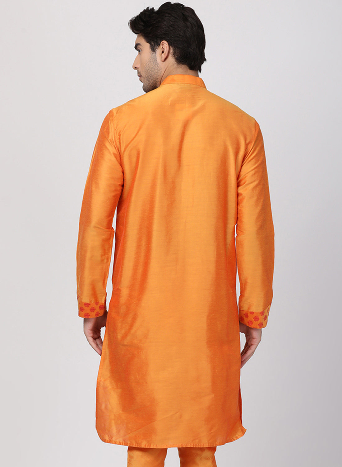 Vastramay  Men's Orange Cotton Silk Blend Kurta