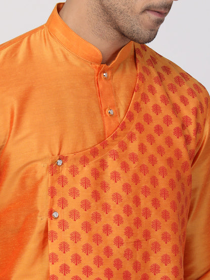 Vastramay  Men's Orange Cotton Silk Blend Kurta