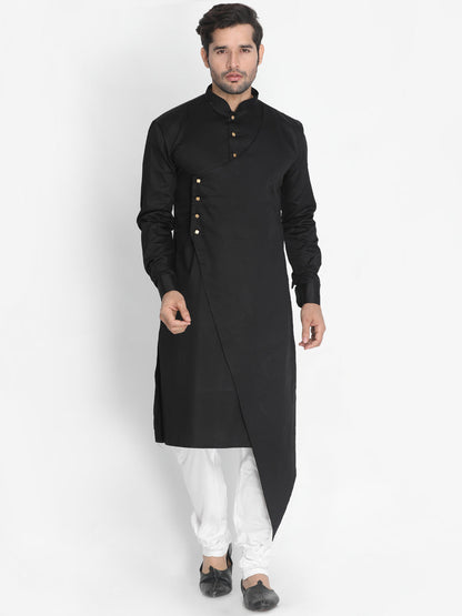 Vastramay Cotton Satin Blend Black and Cream Baap Beta Kurta Pyjama Set