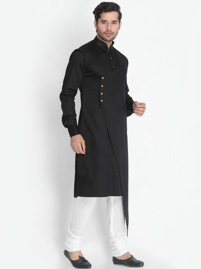 Vastramay Cotton Satin Blend Black and Cream Baap Beta Kurta Pyjama Set