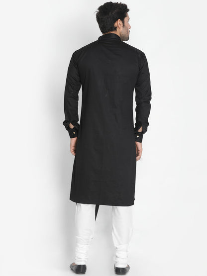 Vastramay Cotton Satin Blend Black and Cream Baap Beta Kurta Pyjama Set