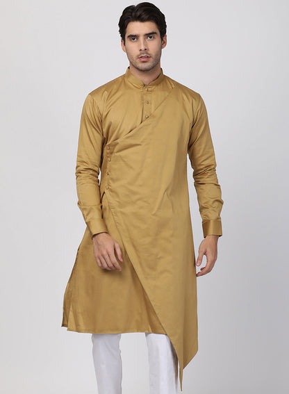 Vastramay  Men's Beige Cotton Silk Blend Kurta