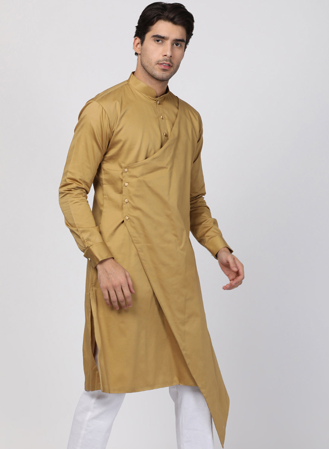 Vastramay  Men's Beige Cotton Silk Blend Kurta