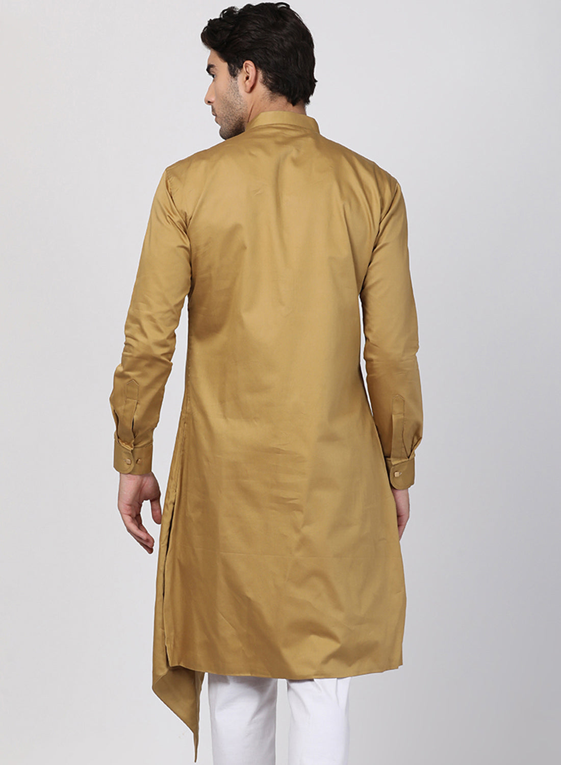 Vastramay  Men's Beige Cotton Silk Blend Kurta