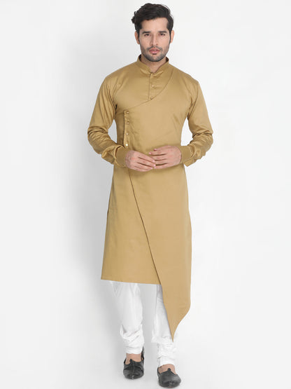 Vastramay Cotton Satin Blend Chiku and Cream Baap Beta Kurta Pyjama Set