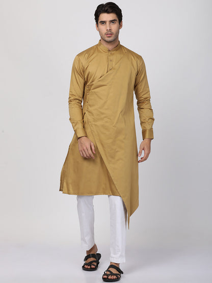 Vastramay  Men's Beige Cotton Silk Blend Kurta