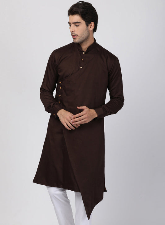 Vastramay Men's Brown Cotton Silk Blend Kurta