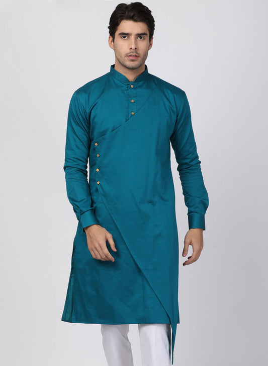 Vastramay  Men's Blue Cotton Blend Kurta