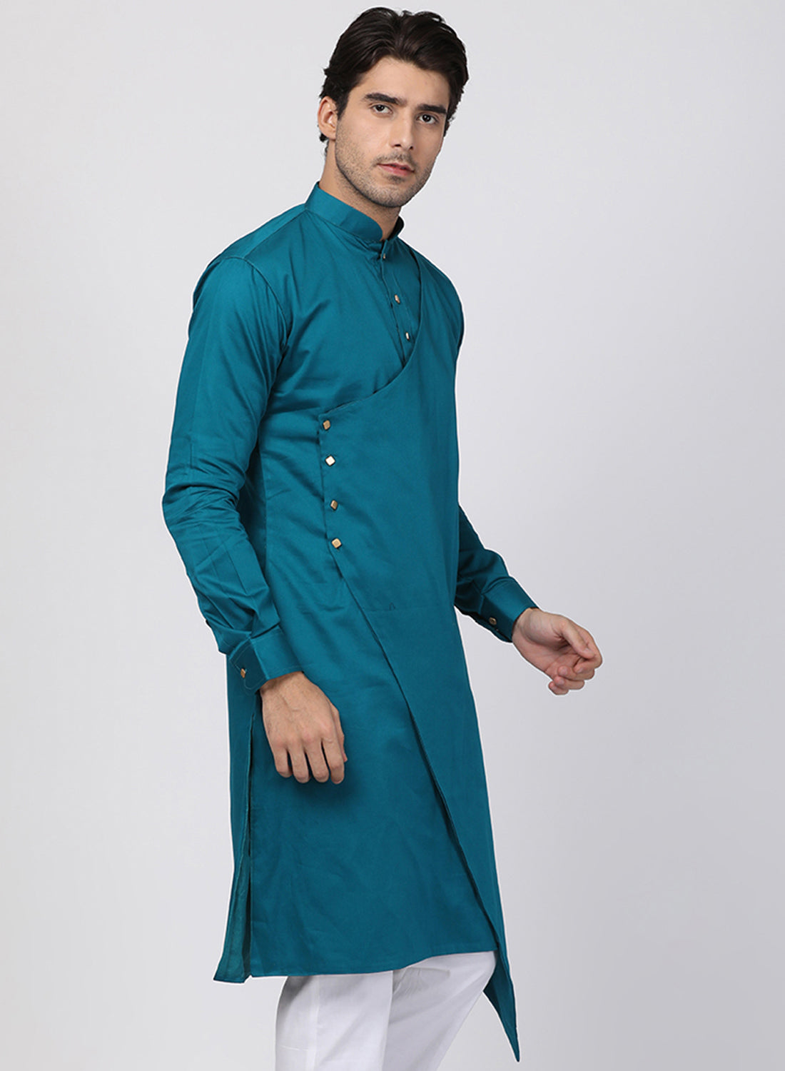 Vastramay  Men's Blue Cotton Blend Kurta