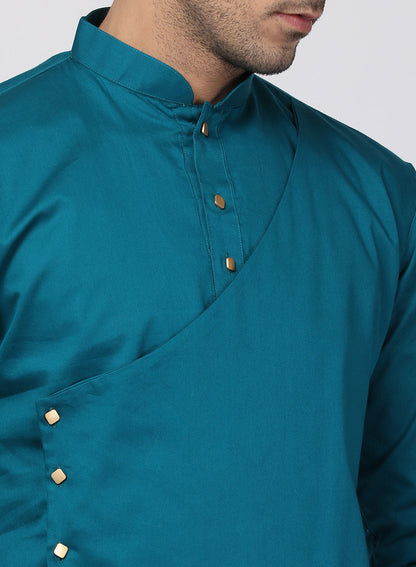 Vastramay  Men's Blue Cotton Blend Kurta