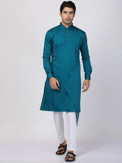 Vastramay  Men's Blue Cotton Blend Kurta