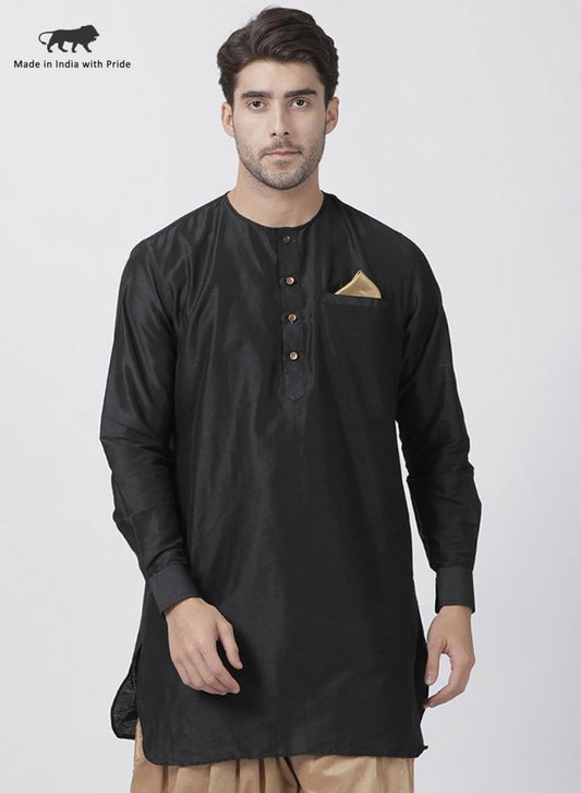 Vastramay Men's Black Cotton Blend Kurta