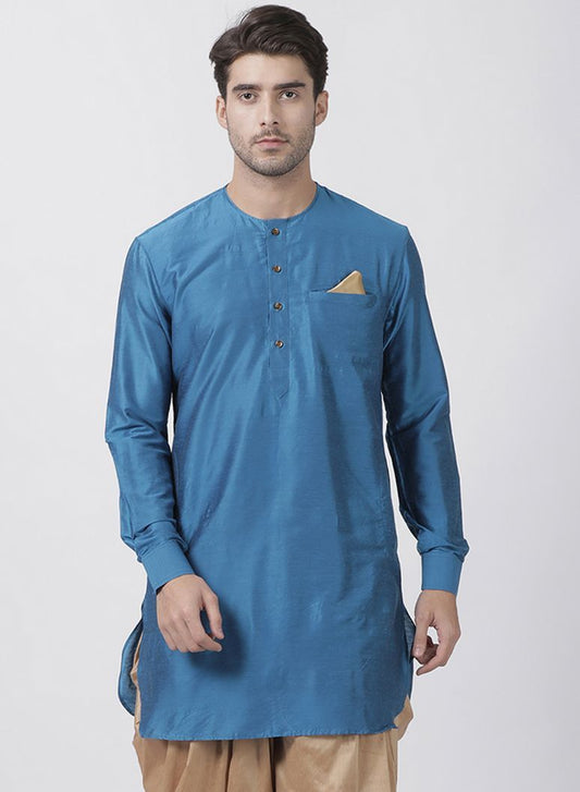 Vastramay Men's Dark Blue Cotton Blend Kurta