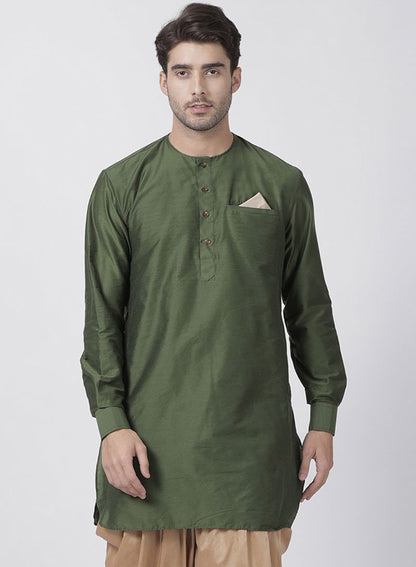 Vastramay Men's Green Cotton Blend Kurta