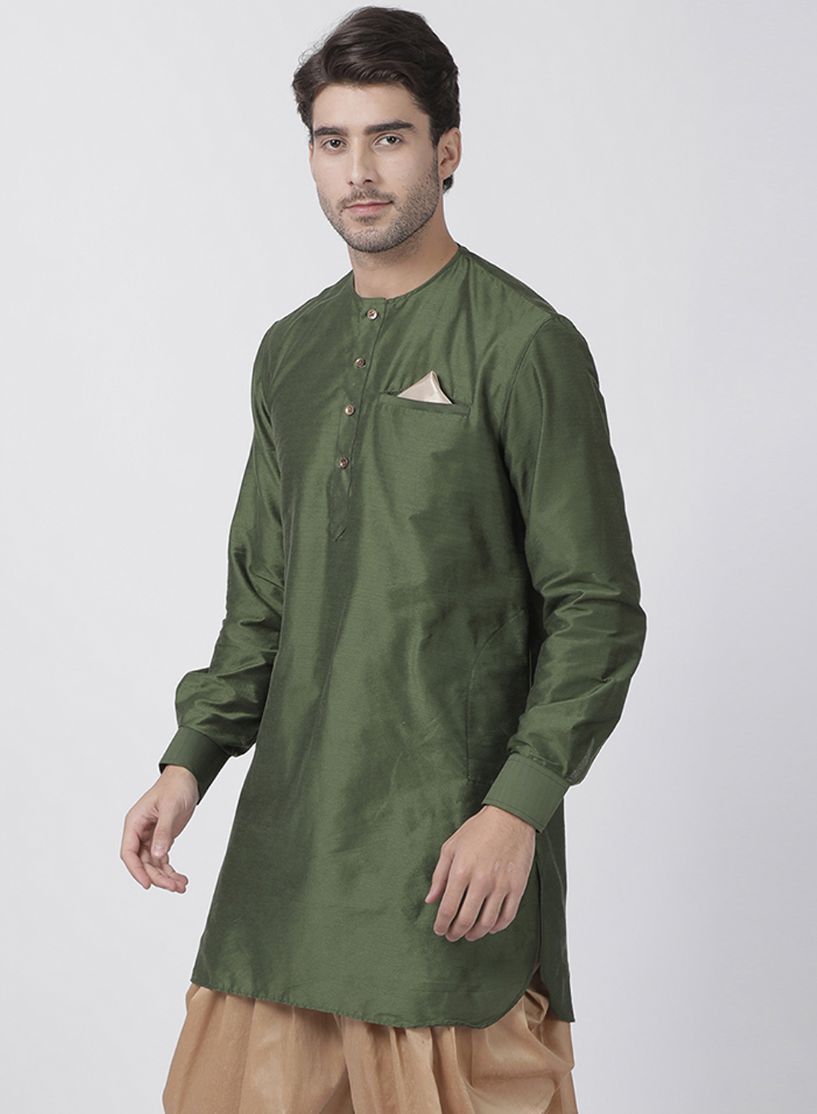 Vastramay Men's Green Cotton Blend Kurta