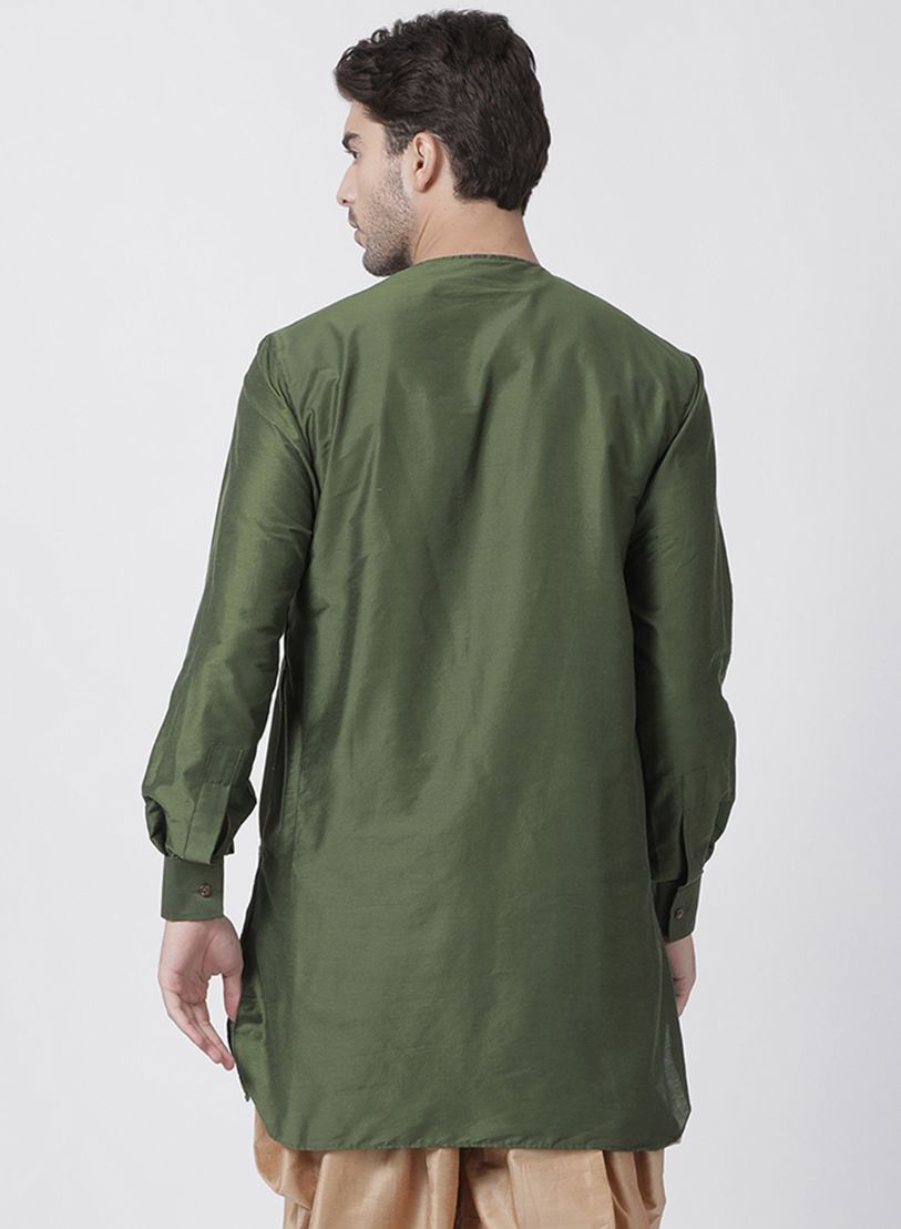 Vastramay Men's Green Cotton Blend Kurta