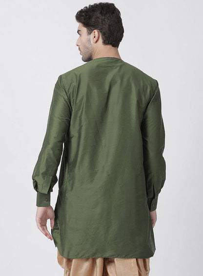 Vastramay Men's Green Cotton Blend Kurta