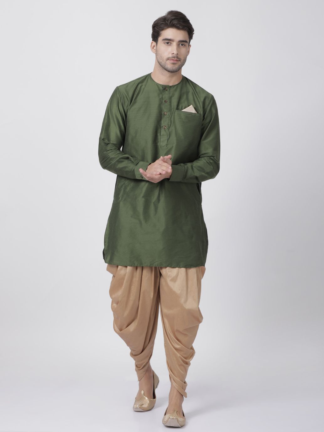 Vastramay Men's Green Cotton Blend Kurta