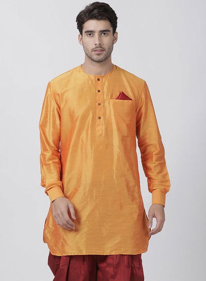 Vastramay Men's Orange Cotton Blend Kurta