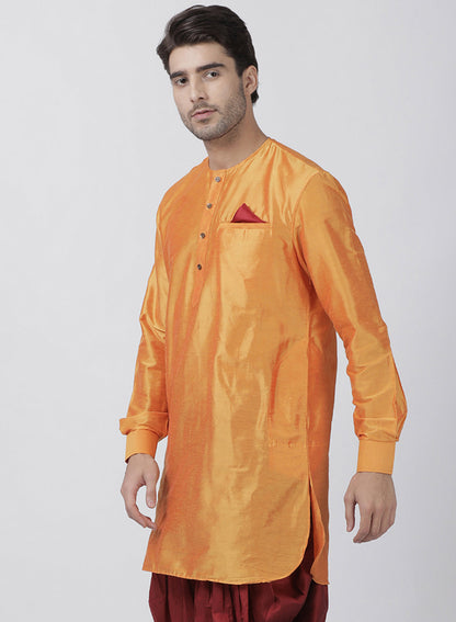 Vastramay Men's Orange Cotton Blend Kurta