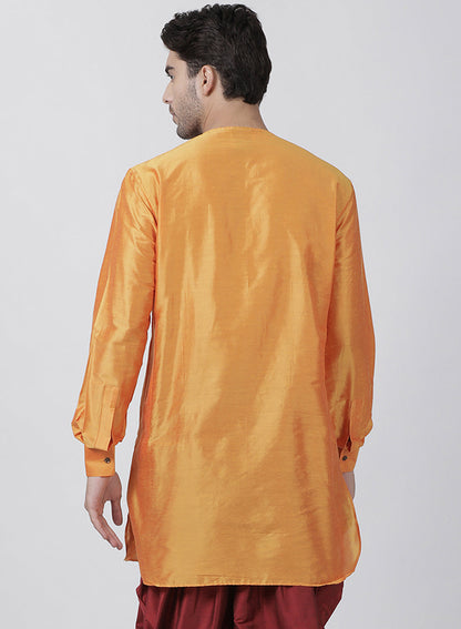 Vastramay Men's Orange Cotton Blend Kurta