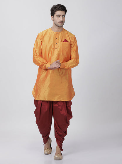 Vastramay Men's Orange Cotton Blend Kurta