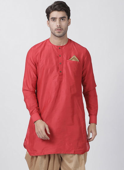 Vastramay Men's Red Cotton Blend Kurta