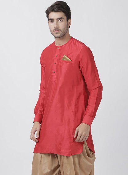 Vastramay Men's Red Cotton Blend Kurta