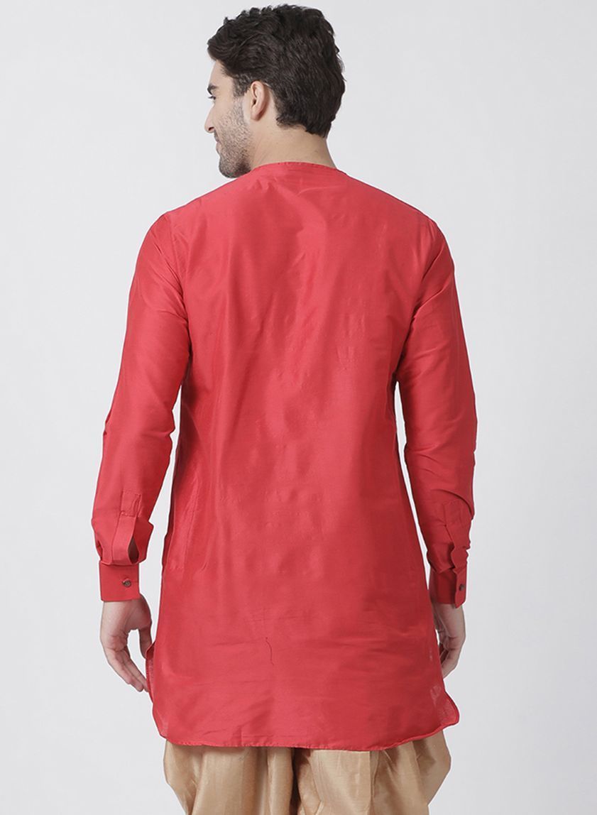 Vastramay Men's Red Cotton Blend Kurta