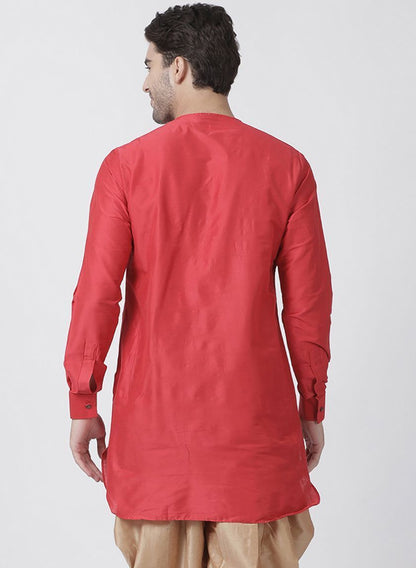 Vastramay Men's Red Cotton Blend Kurta