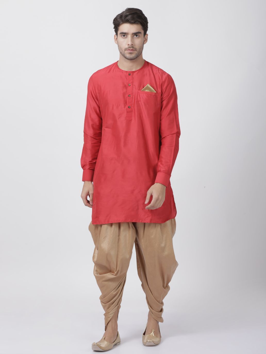 Vastramay Men's Red Cotton Blend Kurta