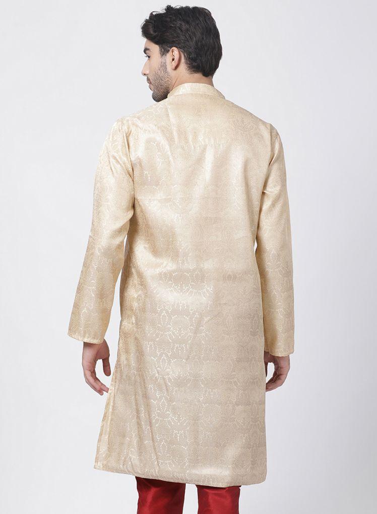 Vastramay Men's Gold Cotton Silk Blend Kurta