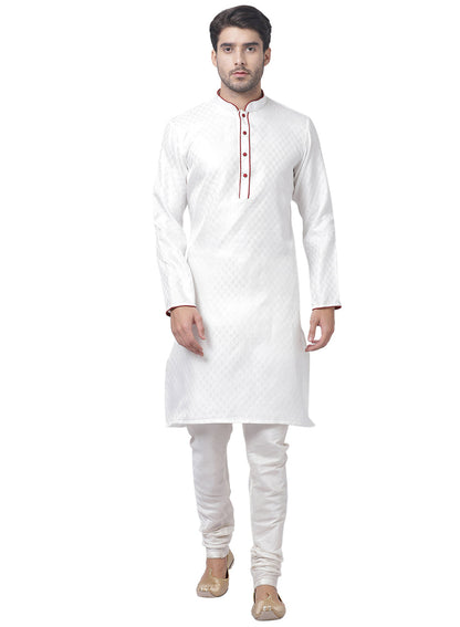 mens white cotton silk blend kurta and pyjama set430