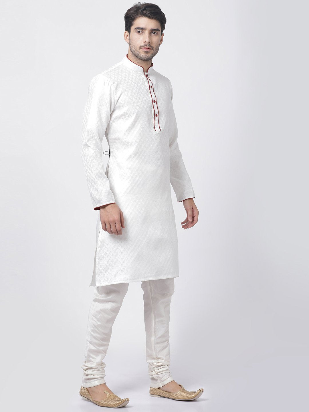 mens white cotton silk blend kurta and pyjama set430