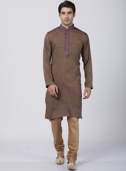 Vastramay Men's Brown Cotton Blend Kurta