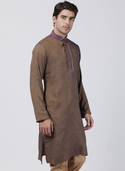 Vastramay Men's Brown Cotton Blend Kurta