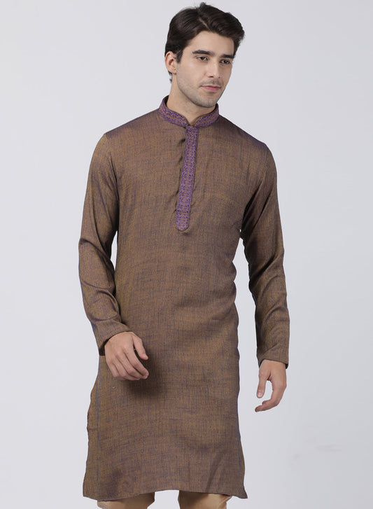 Vastramay Men's Brown Cotton Blend Kurta