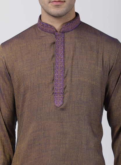 Vastramay Men's Brown Cotton Blend Kurta