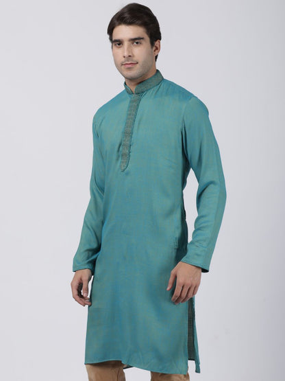 Vastramay Men's Green Cotton Blend Kurta